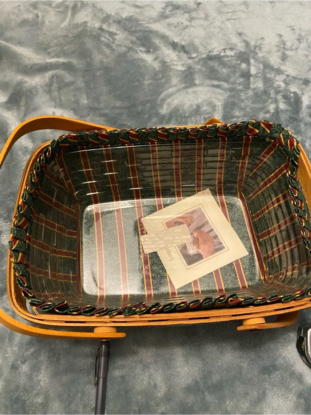 Longaberger 1997 basket combo holiday cheer 2 handles liner protector